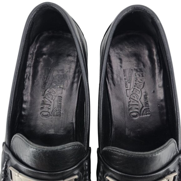Salvatore Ferragamo Italy Men's 8.5D Black Leather Dress Shoes Logo Bit Loafers - Picture 8 of 11